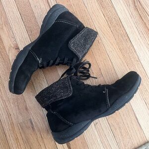 Clarks Black Suede Lace-Up Ankle Booties with Fold-Over Cuff